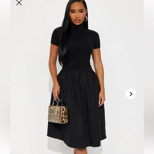 Fashion Nova Black Short Sleeve Midi Dress